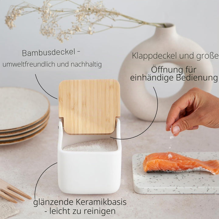 Zubehör-Set für Küche - inkl. 1 x Salzdose mit deckel und 1 x Knoblauch dose mit deckel aus Bambusho