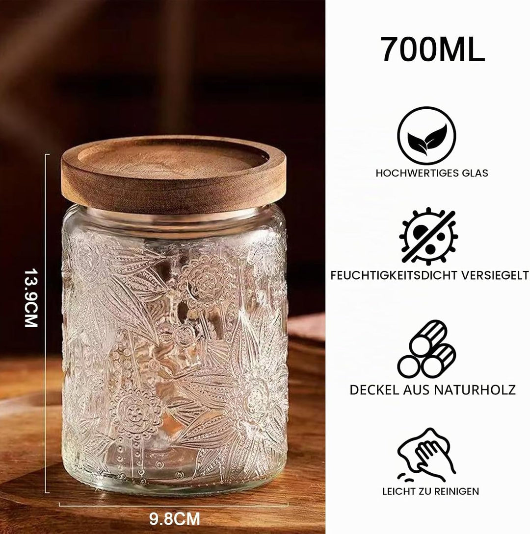 700ML Vintage Glasbehälter mit Deckel, 2er Set Vorratsdosen mit Deckel Luftdicht Glas Aufbewahrungsd