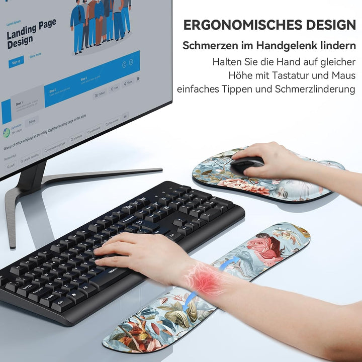 TECKNET Mauspad mit Handauflage, Gelkissen Mousepad und Ergonomische Memory Foam Tastatur Handgelenk