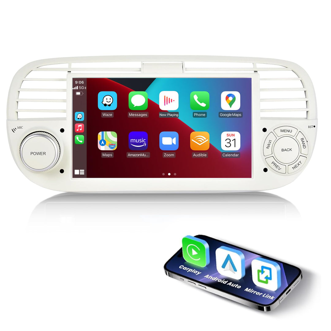 ESSGOO 4+64G Wireless Autoradio mit Carplay und Android Auto Für FIAT 500 2007-2015, Android 14 Auto