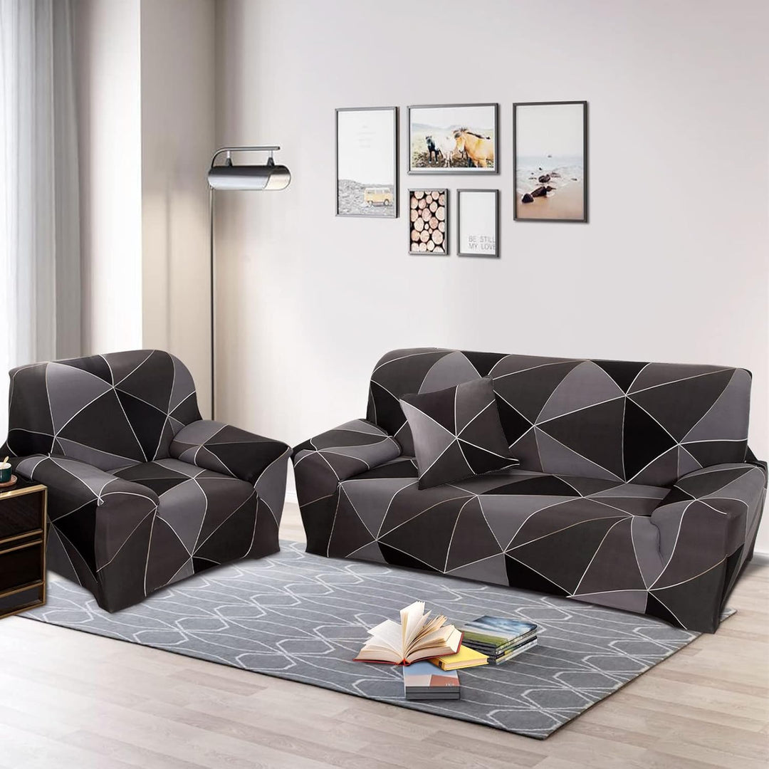 Sofabezug 3 Sitzer Stretch Sofahusse Elastischer Sofabezug Spandex Sofa Überzug mit 2 Kissenbezug An