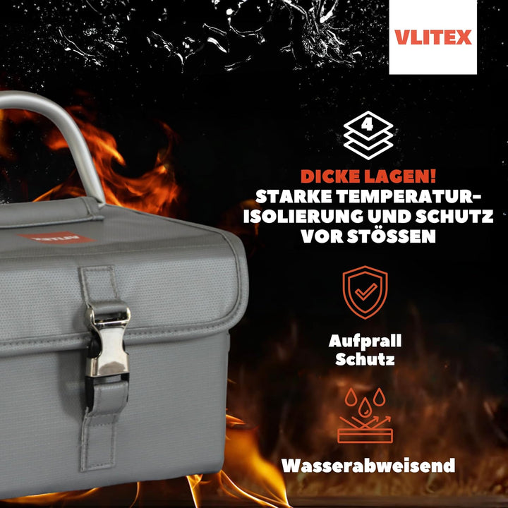 VLITEX Akku Sicherheitsbox | Hochwertig | PREMIUM Feuer und Aufprall Schutz | Hohe Temperaturisolati