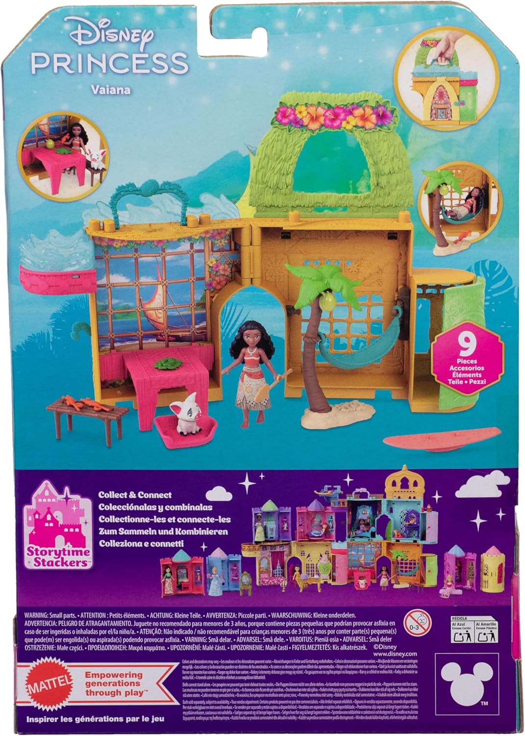 Mattel Disney Princess Spielzeuge Vaiana Storytime Stackers Puppenhaus mit kleiner Vaiana-Puppe,1 Ti