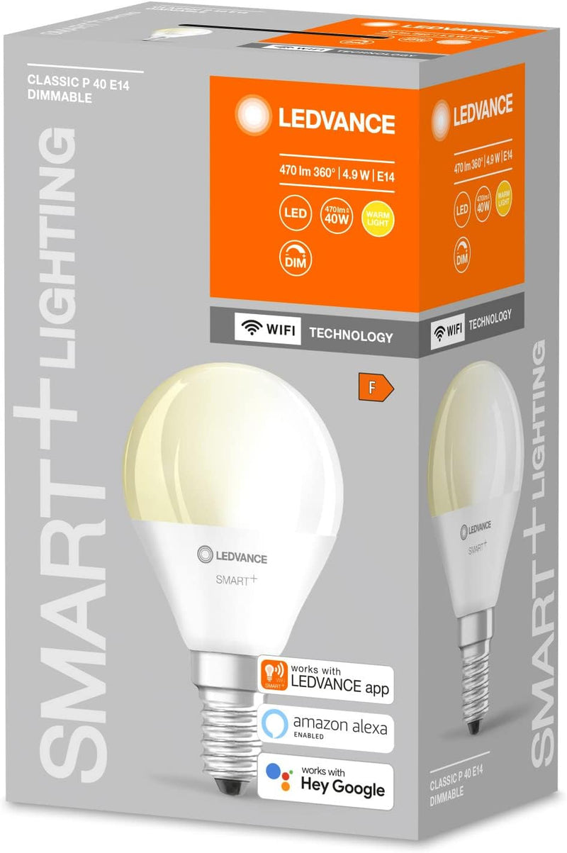 LEDVANCE Smarte LED-Lampe mit WiFi Technologie, Sockel E14, Dimmbar, Warmweiss (2700 K), ersetzt Glü