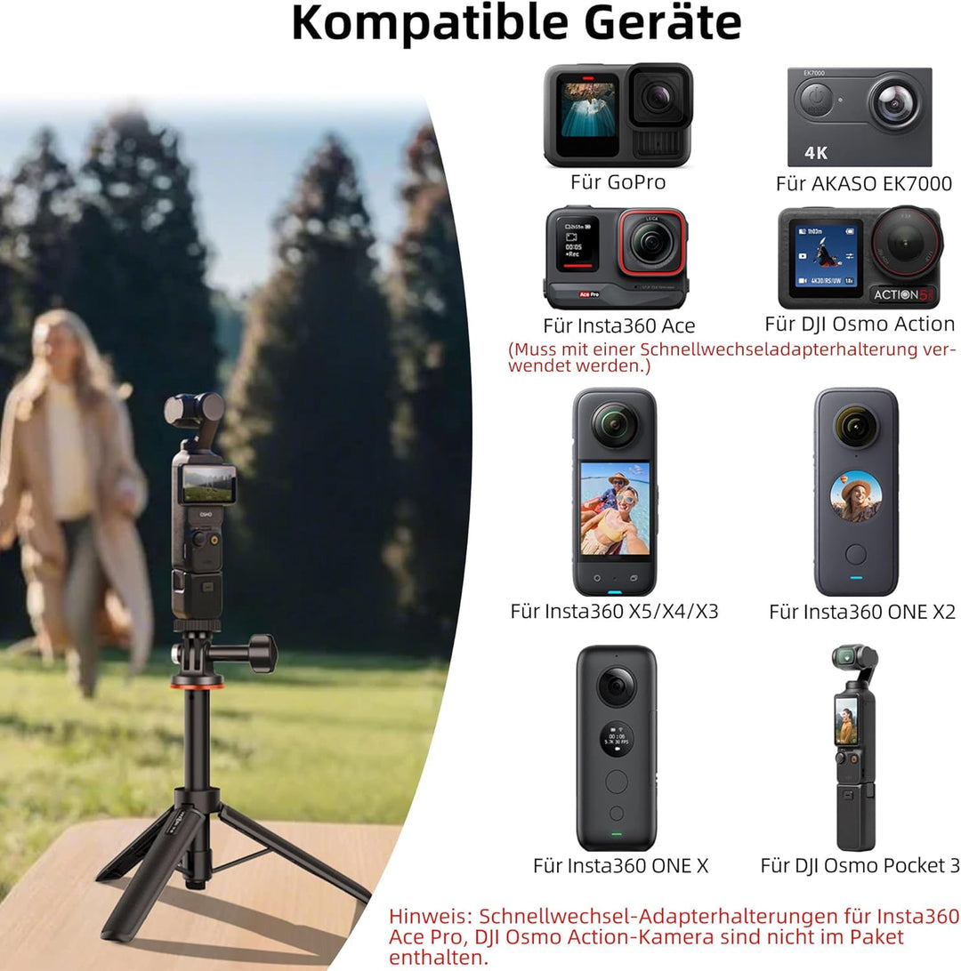 Vkesen Mini Stativ mit Teleskop Pole für Action Cam, Stativ Halterung für Action Camera, Reise Selfi