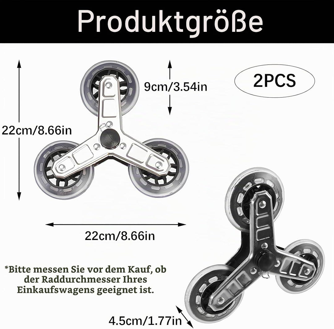 2er-Pack, Einkaufstrolley Ersatzräder, Ersatzrad für Treppenkletterer Sternrad Dreiringrad, Einkaufs