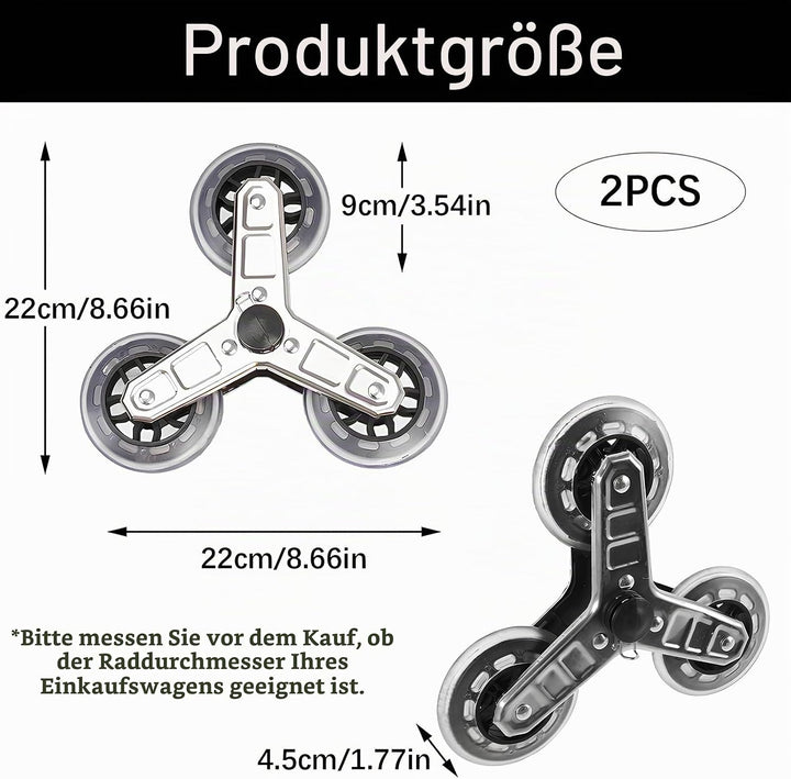 2er-Pack, Einkaufstrolley Ersatzräder, Ersatzrad für Treppenkletterer Sternrad Dreiringrad, Einkaufs