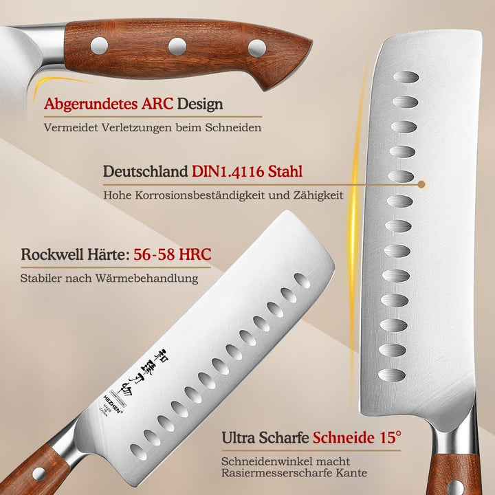 HEZHEN Rostfreier Stahl Nakiri Messer, Japanischer Stil Hackbeil Messer, Hartstahl Mehrzweckmesser A