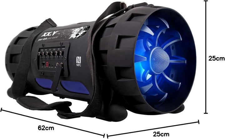 XX.Y P-127J tragbarer Bluetooth Lautsprecher Boom Box (NFC) mit eingebautem Akku/Audio-Eingang für M