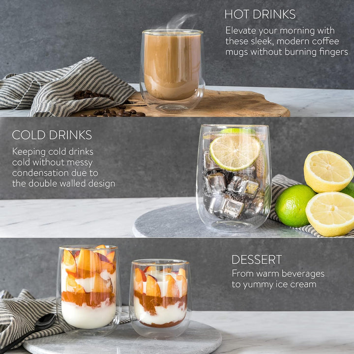 Navaris 4x doppelwandige Gläser 450ml - Thermogläser für Cappuccino Latte Macchiato Tee Wasser Cola