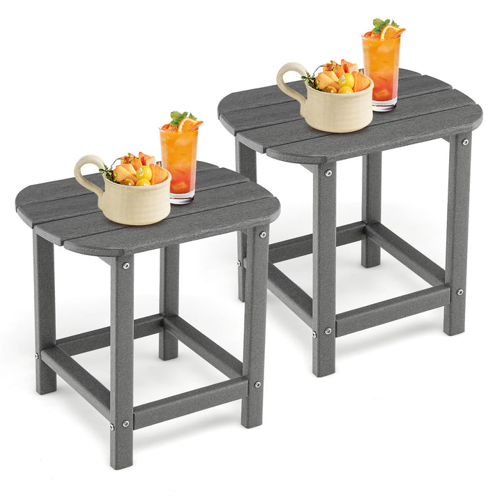 COSTWAY Beistelltisch Outdoor 2er Set, Gartentisch wetterfest aus HDPE, Kleiner Balkontisch, Kaffeet