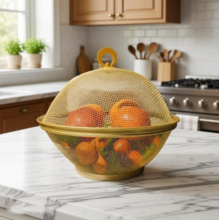Obstschale mit Deckel, Obstkorb aus Metall - Netz-Obstschalen in Mehreren Farben, Langlebiger & Deko