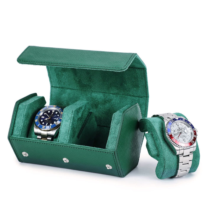 Hiram Uhren-Reiseetui, echtes Leder, sechseckig, 2 Uhren, Aufbewahrungsbox, Schutz-Organizer für Arm