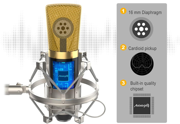 Audibax Berlin 1800 Gold Pro Pack Micrófono Estudio + Soporte + Antipop + Cables