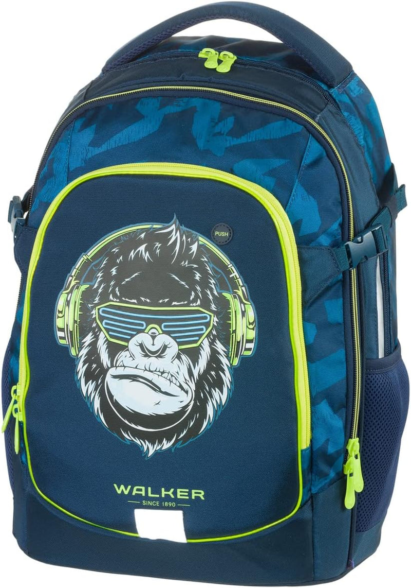 Walker 42040-069 - Schulrucksack Fame 2.0 "Gorilla Funk" mit 2 Fächern, Vorderfach mit Organizer, Se