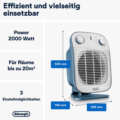 De'Longhi HFS50B20.AV Schnellheizer, Heizlüfter, 2000 W, blau, für bis zu 60m³, Avio, Blau