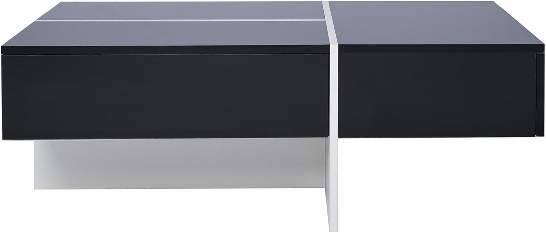 Merax Hochglänzender Couchtisch Wohnzimmermöbel Beistelltisch CoffeeTable mit LED 100x50x34.5cm Schw