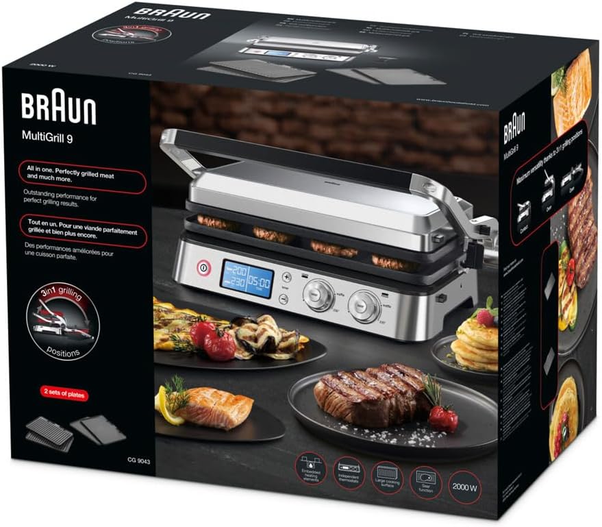 Braun MultiGrill 9 CG 9043 Kontaktgrill inkl. Grill- und Flachplatten, Grillpositionen: Kontakt, BBQ