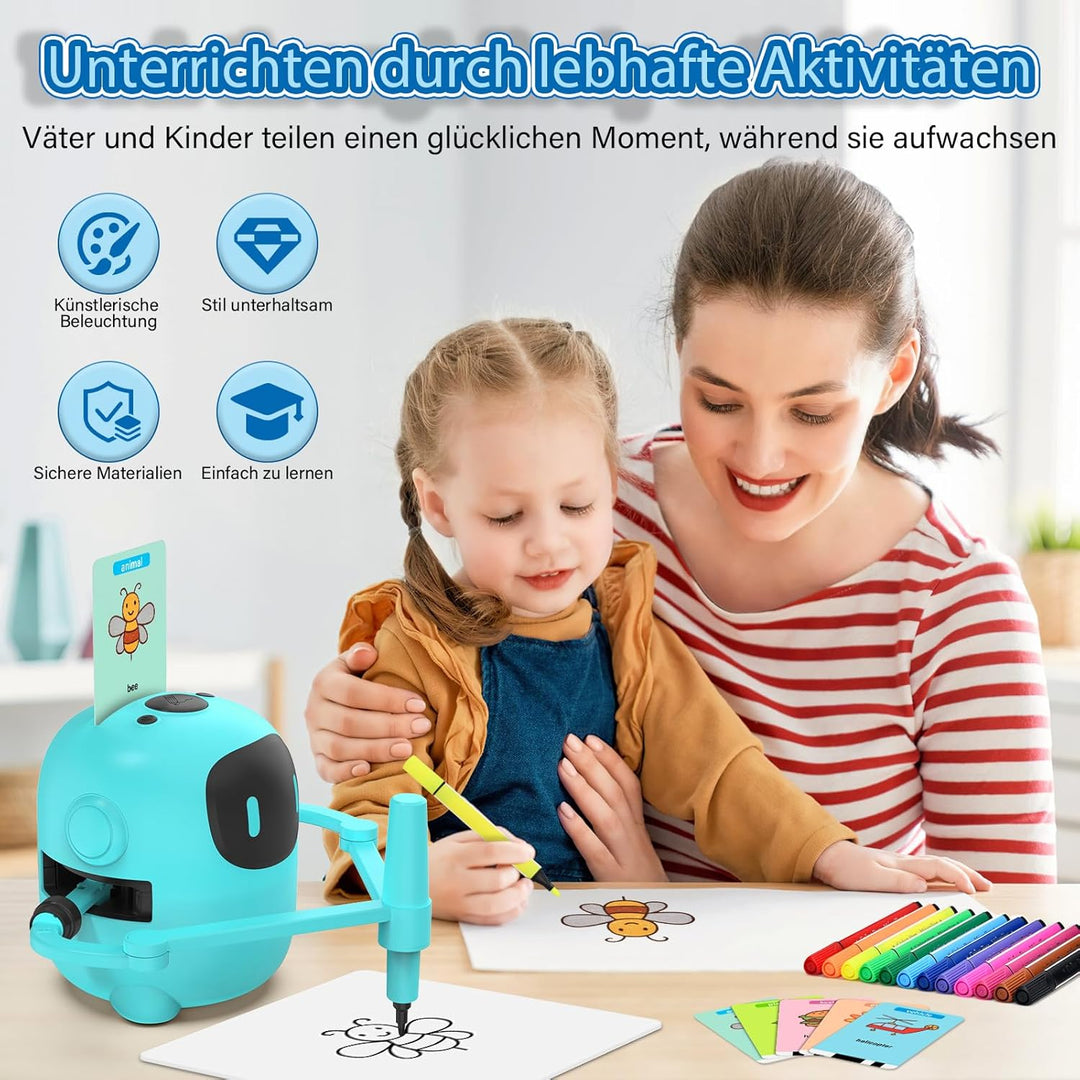 Zeichenroboter für Kinder ab 3 – AI Drawing Robot mit 100 Karten & Stift, Lernspielzeug Roboter Spie