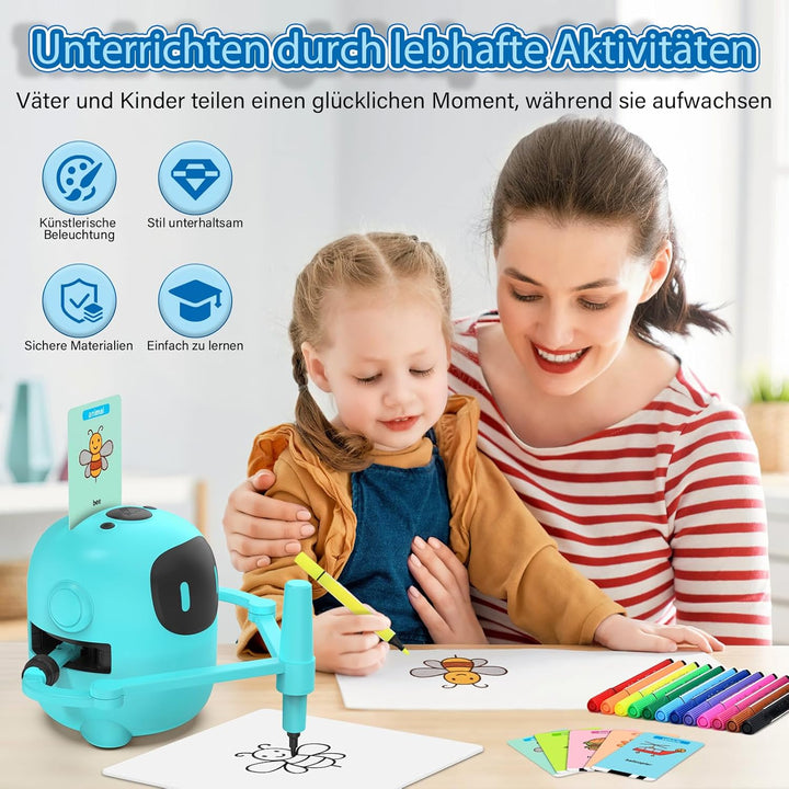 Zeichenroboter für Kinder ab 3 – AI Drawing Robot mit 100 Karten & Stift, Lernspielzeug Roboter Spie