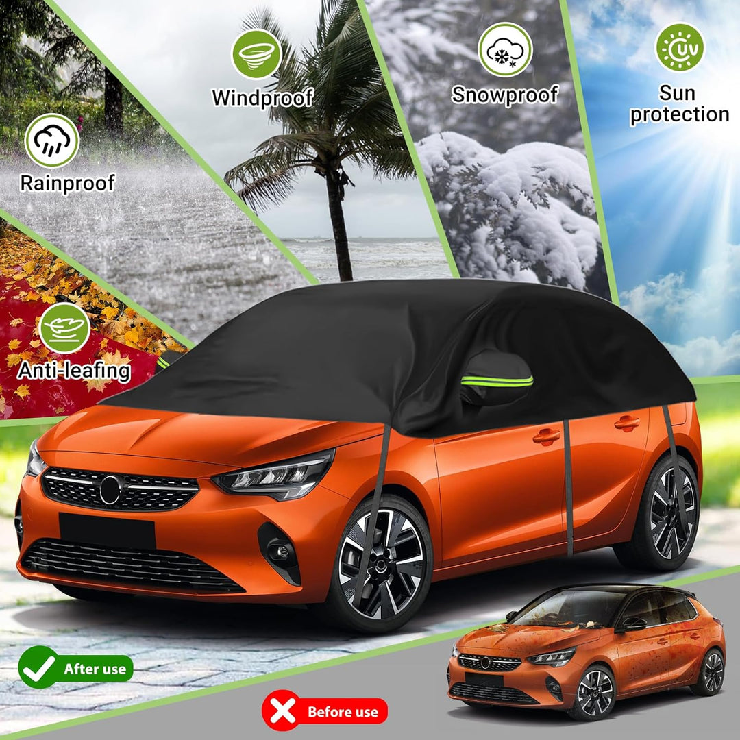 Autoabdeckung Schrägheck Universalmodell 338 * 150 * 49cm, Halbgarage Wasserdicht Ersatz für VW Golf