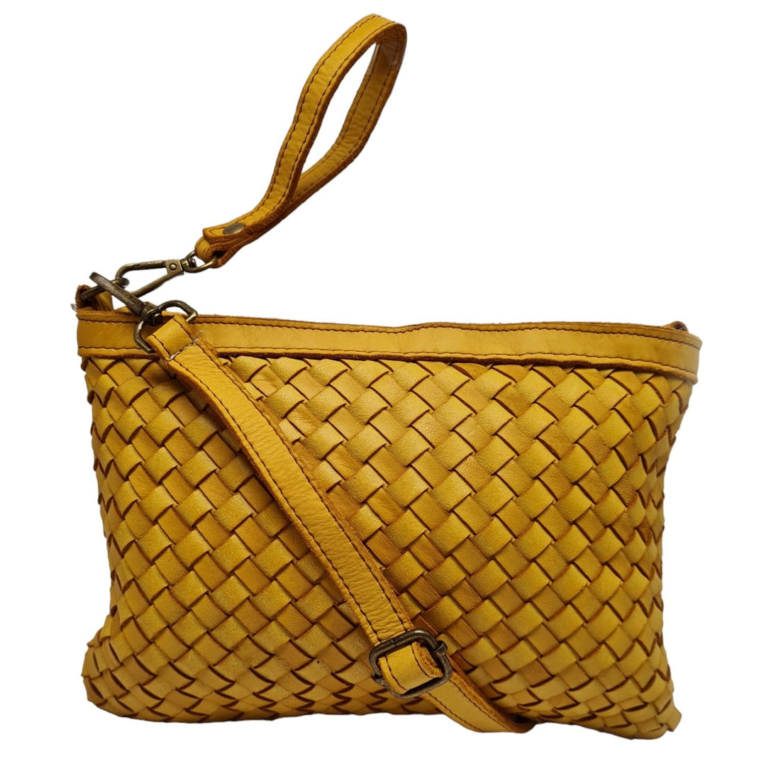 Leder Umhängetasche mit Handgelenkschlaufe, Leder Clutch geflochten,Damen Schultertasche klein, Cros