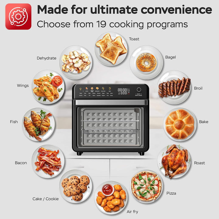 TurboTronic Multi-Smart-Ofen - 19in1 Heissluftofen & Heissluftfritteuse 2100W Power 34L bis 0,5 kg P