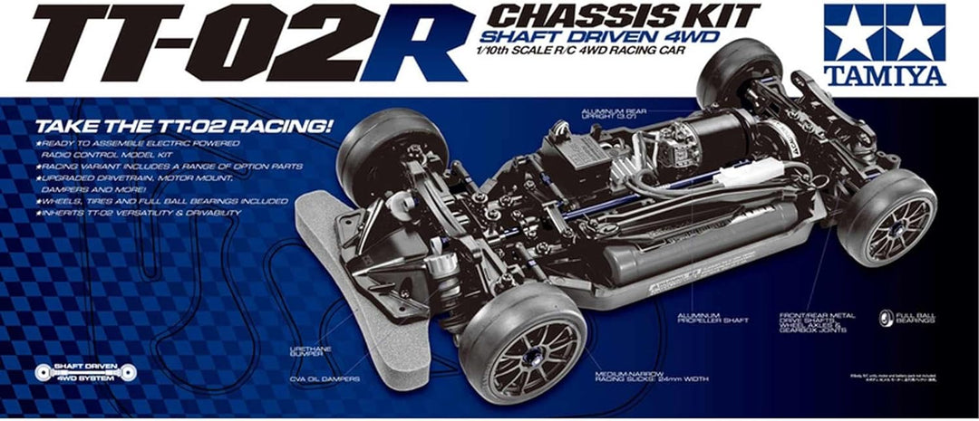 TAMIYA 47326-000 47326 47326-1:10 RC TT-02R Kit, ferngesteuertes Auto/Fahrzeug, Modellbau, Bausatz,