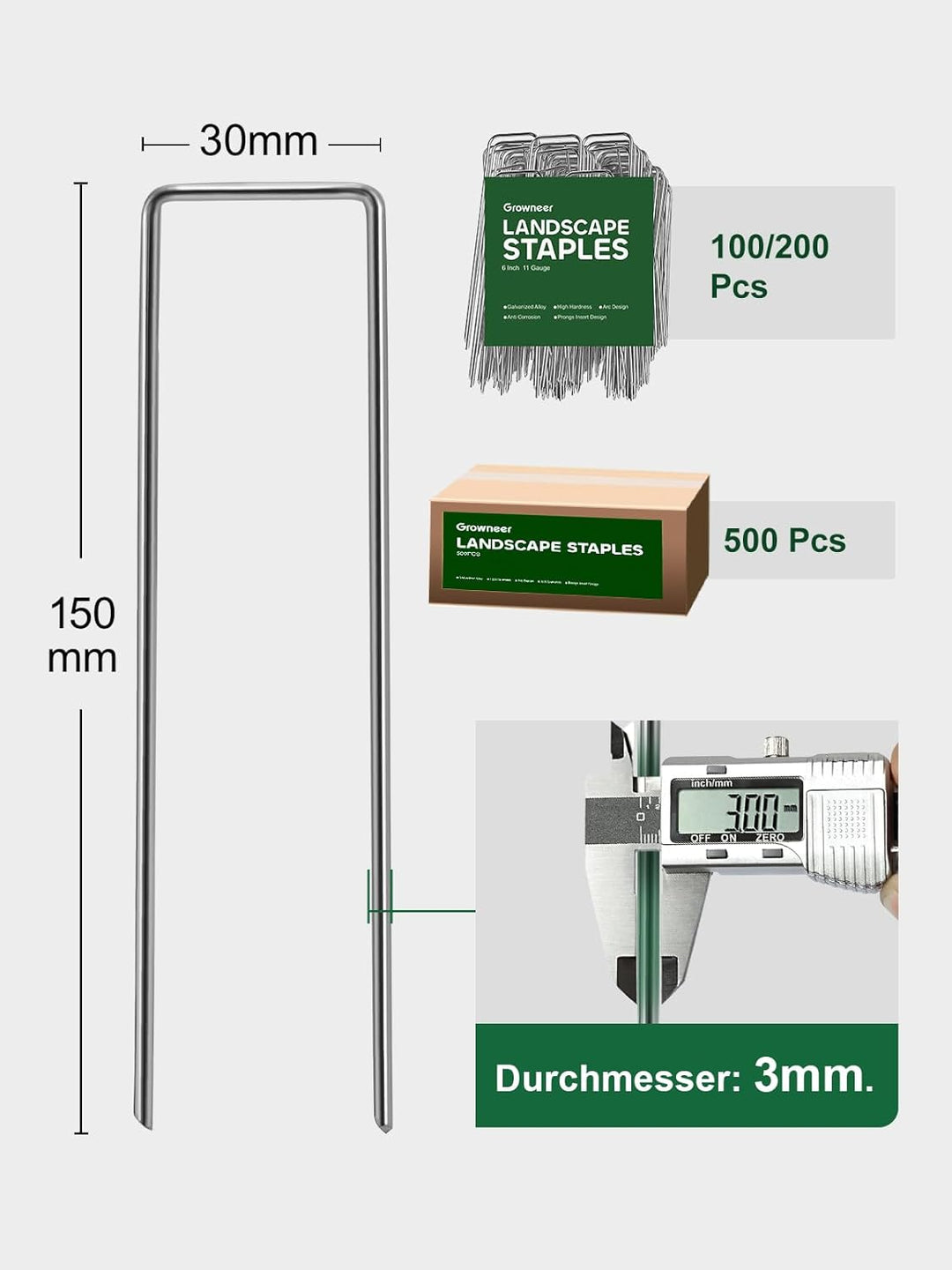 500 Erdanker Bodenanker, 150mm lang, 25mm breit, Ø 3 MM, Anti Rost Verzinkte Befestigungsanker erdnä