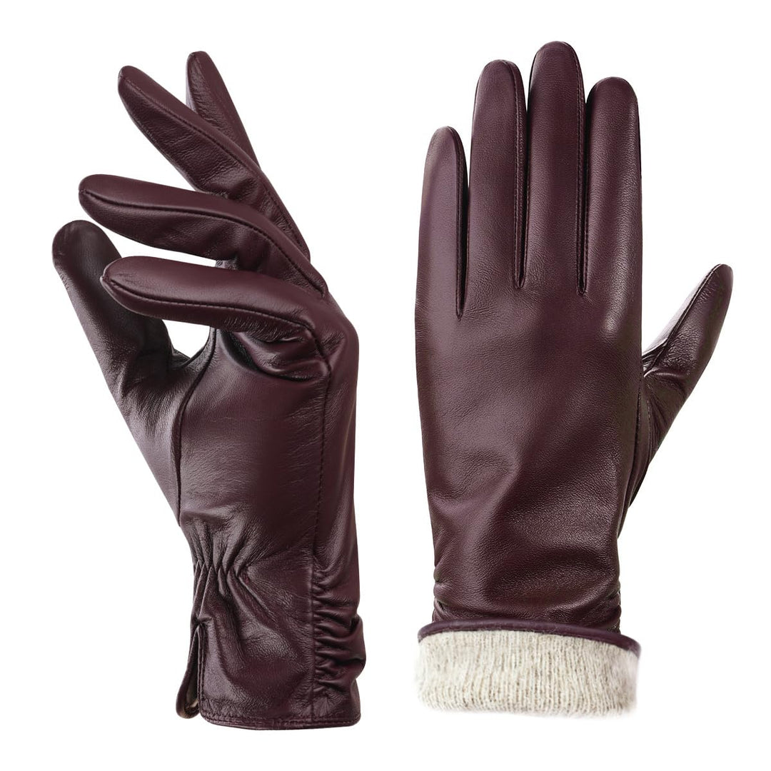 BISON DENIM Damen Winter Lederhandschuhe Warme Kaschmirhandschuhe Handschuhe Touchscreen-Funktion Ro