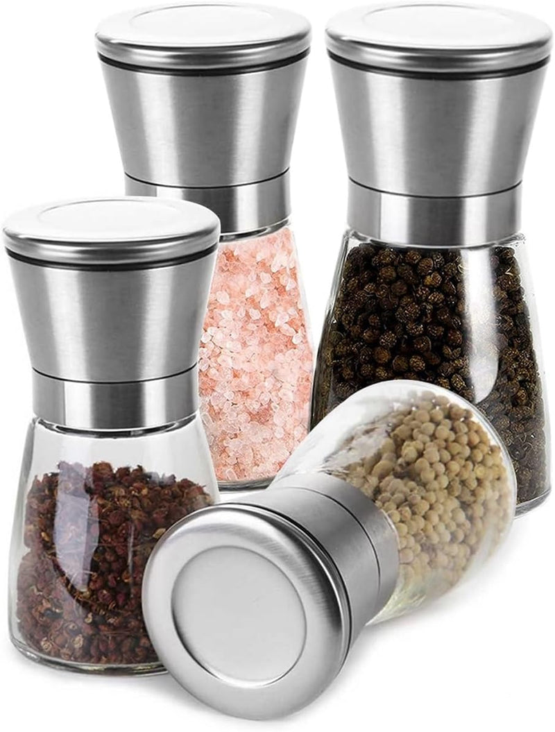 Lawei 4er-set Edelstahl Gewürzmühle Set 160ml Salz und Pfeffermühle mit Einstellbar Mahlwerk Chilimü