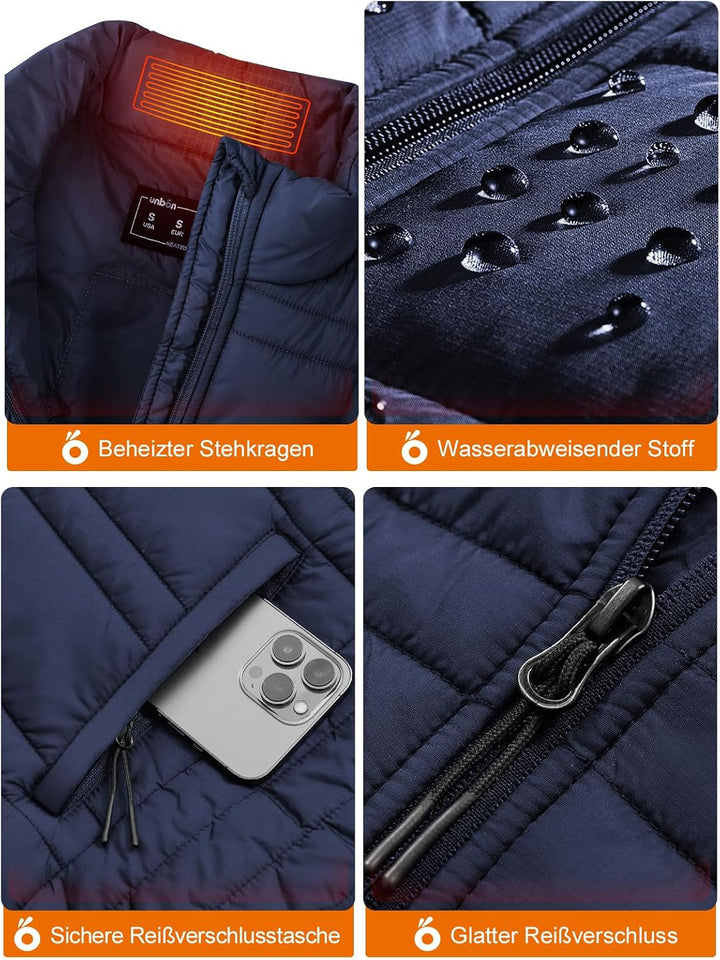 UNBON Beheizbare Weste, Heizweste Herren Damen, Beheizbare Jacke mit Powerbank 10000mAh USB, Beheizt