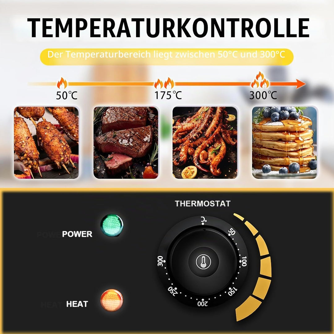 Grillplatte Elektrisch, Profi Gastro Elektrogrill Elektrische Grillplatte Tischgrill mit 36 x 30 cm