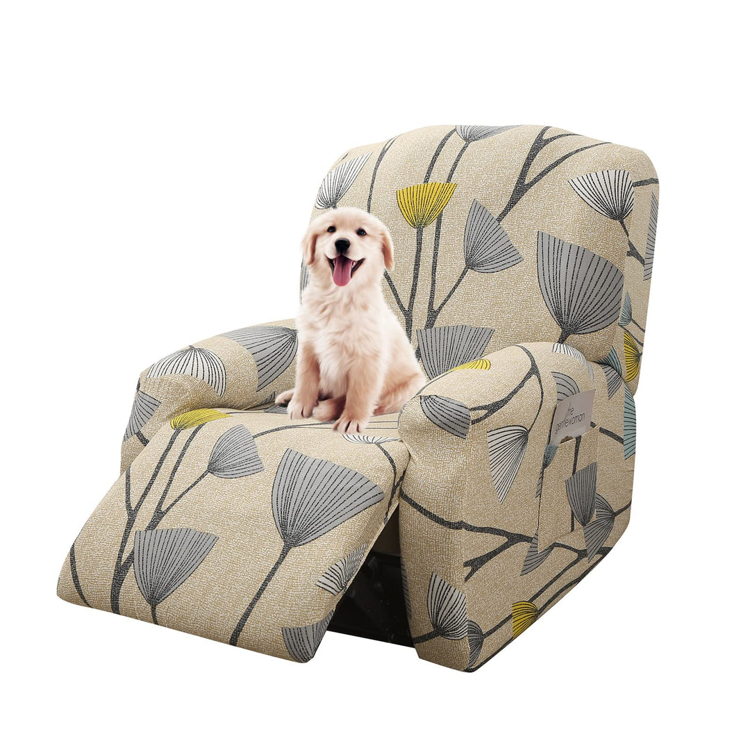 Stretchhusse für Relaxsessel - 4-Teilig Set mit Seitentasche, rutschfest, waschbar - Recliner Cover,