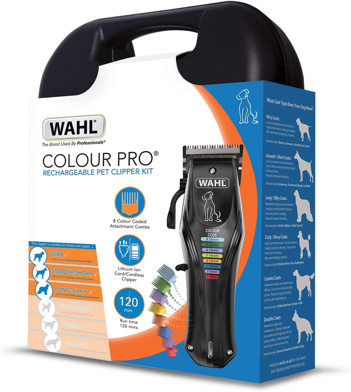 WAHL Color Pro Wiederaufladbare Haustierschneidemaschine, Haarschneidemaschine mit kodierten Kämmen,