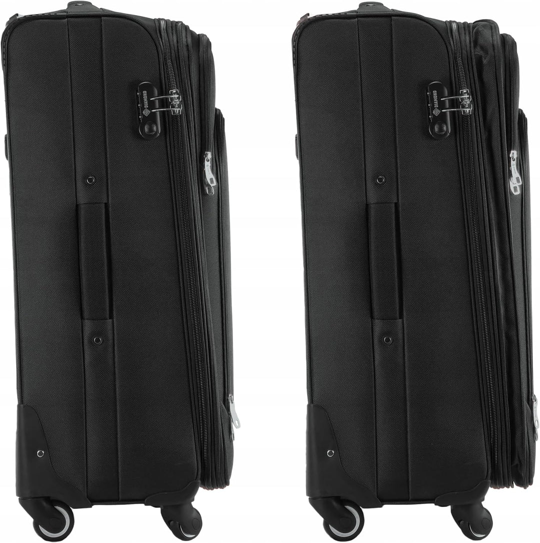 DIAMOND Grosser Weichschalenkoffer XL 28" – Schwarz, Codura 1200D, 360° Rollen, Zahlenschloss, Erwei
