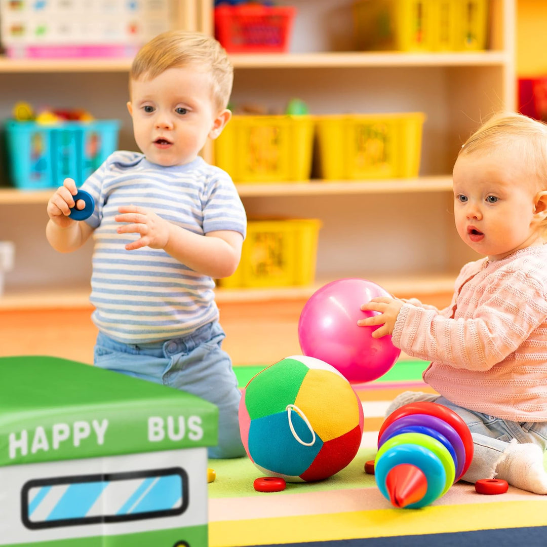Relaxdays Faltbare Spielzeugkiste Happy Bus HBT 32 x 48 x 32 cm stabiler Kinder Sitzhocker als prakt