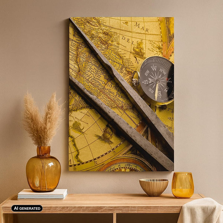 Bilder auf Leinwand Kompass Abenteuer Reisen Leinwandbild mit Rahmen 45x80cm Wandbilder Dekoration W