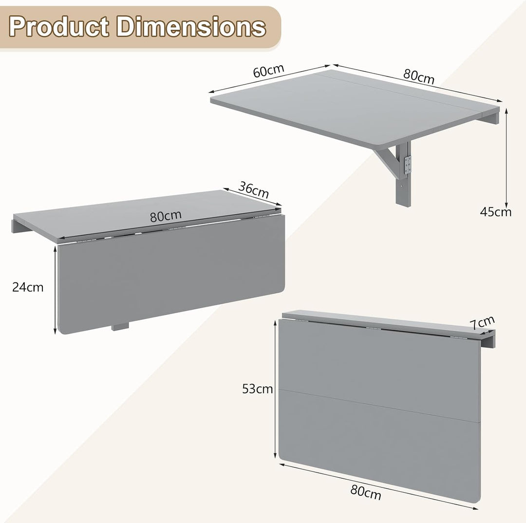 GIANTEX Wandklapptisch klein, Wandtisch Hängetisch Klappbar 80x60cm, Wandmontierter Klapptisch Essti