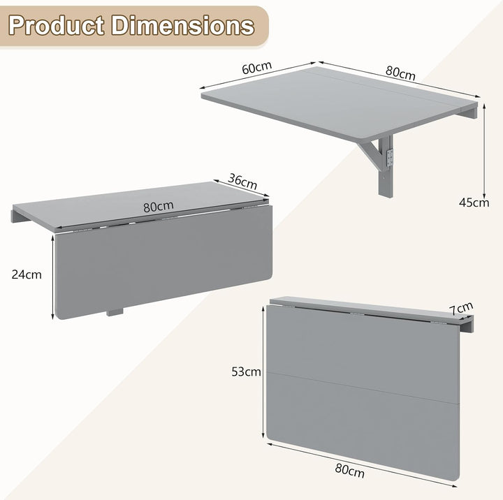 GIANTEX Wandklapptisch klein, Wandtisch Hängetisch Klappbar 80x60cm, Wandmontierter Klapptisch Essti