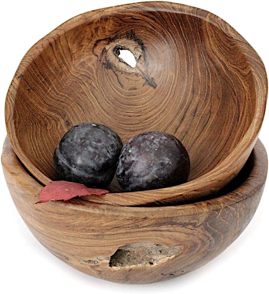 Windalf Rustikale Holzschale SIMA Ø 19 cm Dekoschale für Schmuck & Schlüssel Handarbeit aus Teakwurz