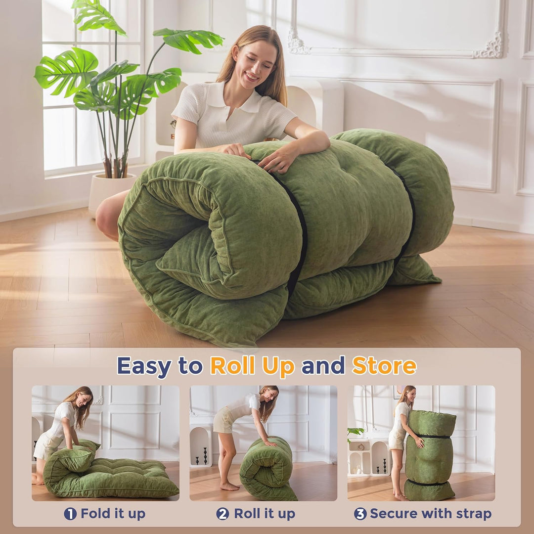 MAXYOYO Futon Matratze, Chenille-Stoff, 15cm Dick Bodenmatratze Verwendbar als Schlafsofa, Geknöpft