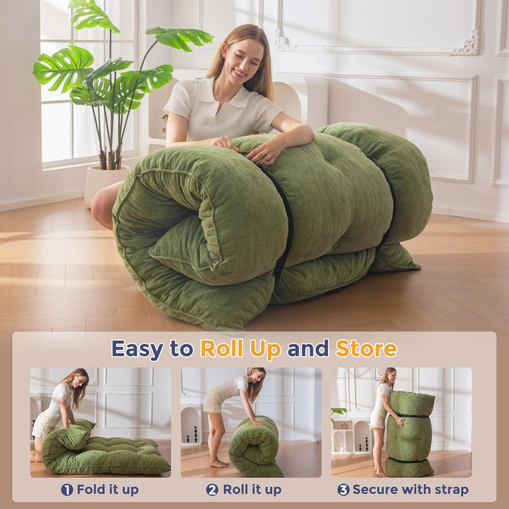 MAXYOYO Futon Matratze, Chenille-Stoff, 15cm Dick Bodenmatratze Verwendbar als Schlafsofa, Geknöpft
