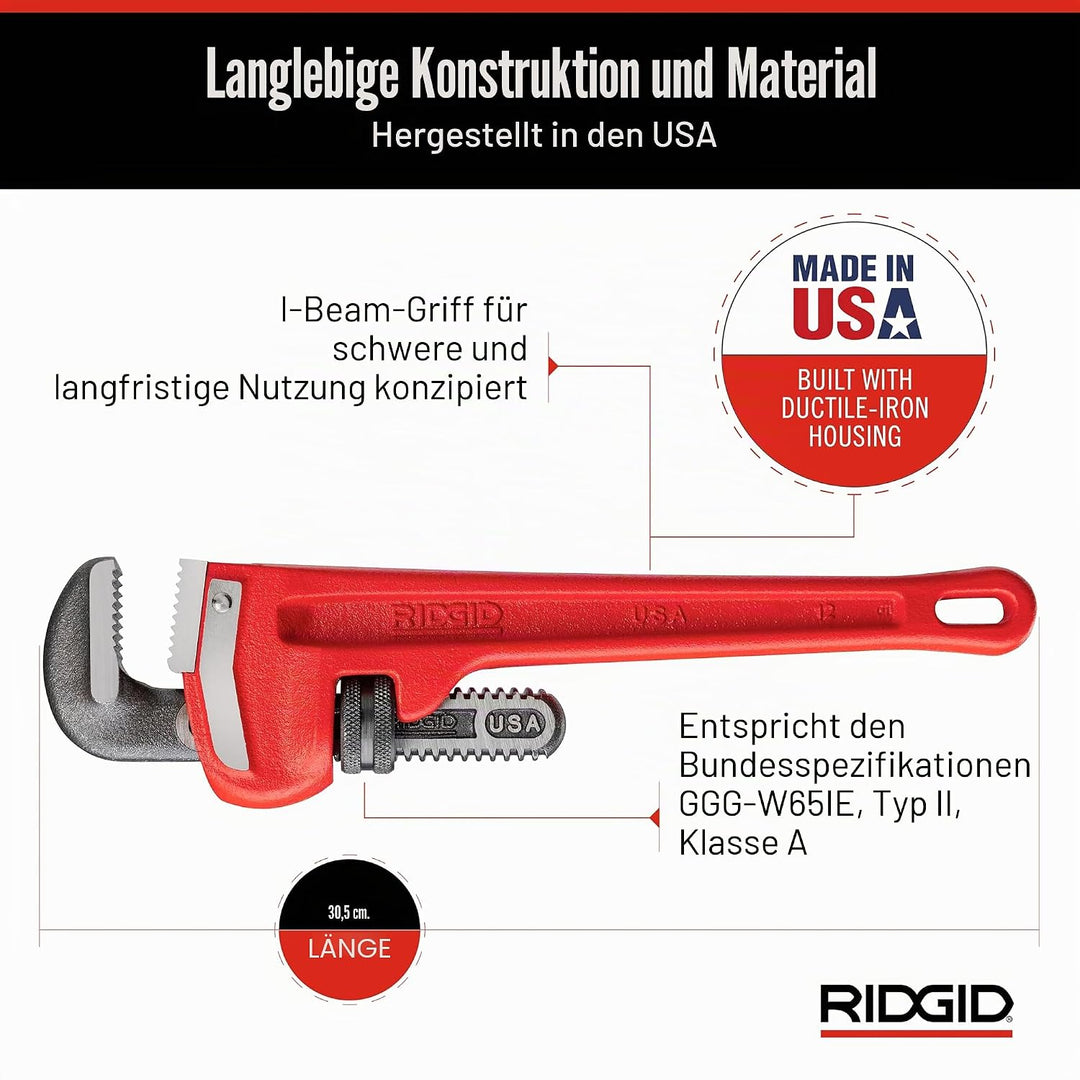 RIDGID 31015 Modell 12" gerade Rohrzange für schwere Beanspruchung, 12" Sanitär-Schraubenschlüssel 1