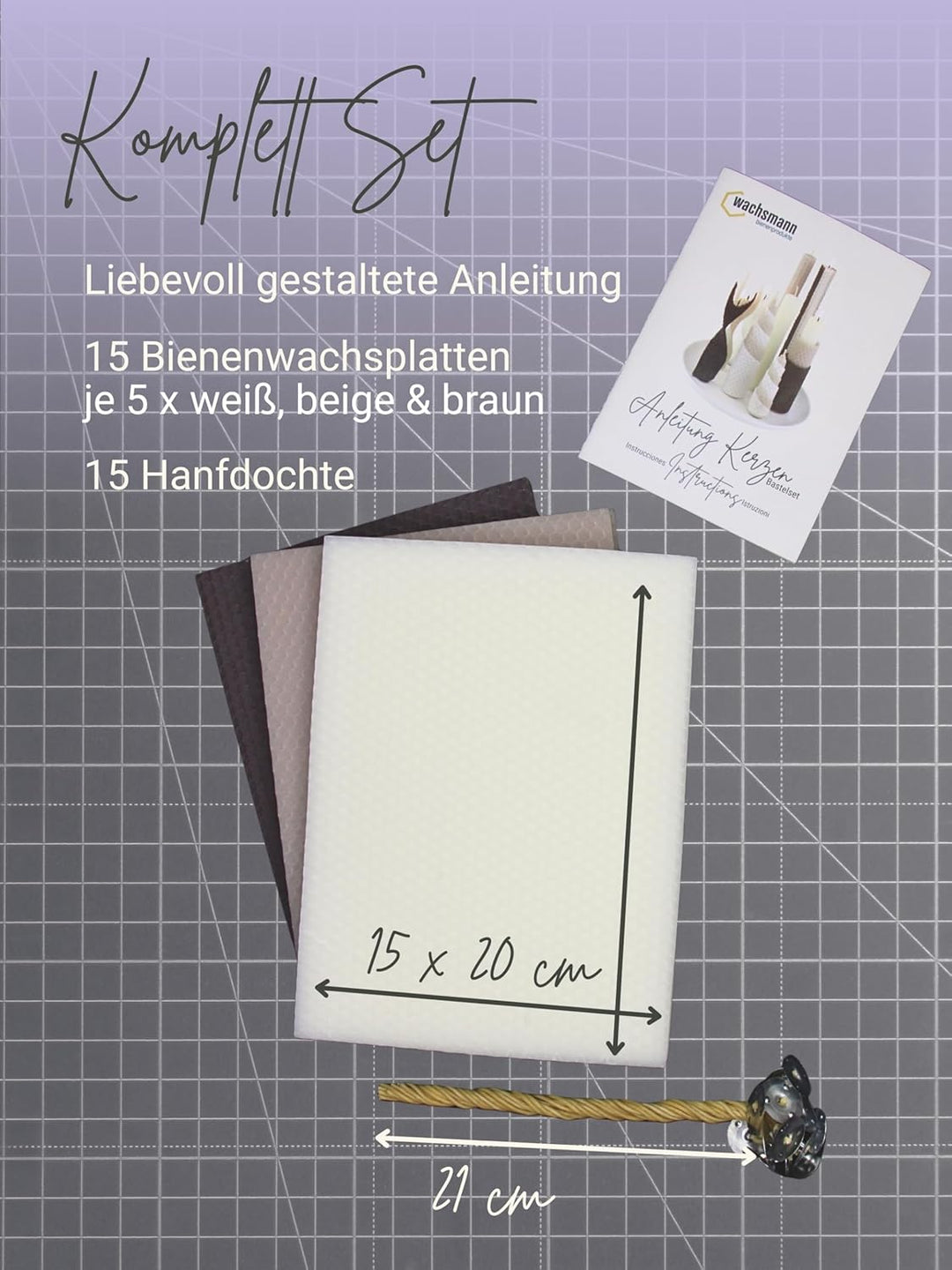 Wachsmann 100% reines Bienenwachs aus Deutschland, Kerzen selber machen Set – 15 Bienenwachsplatten