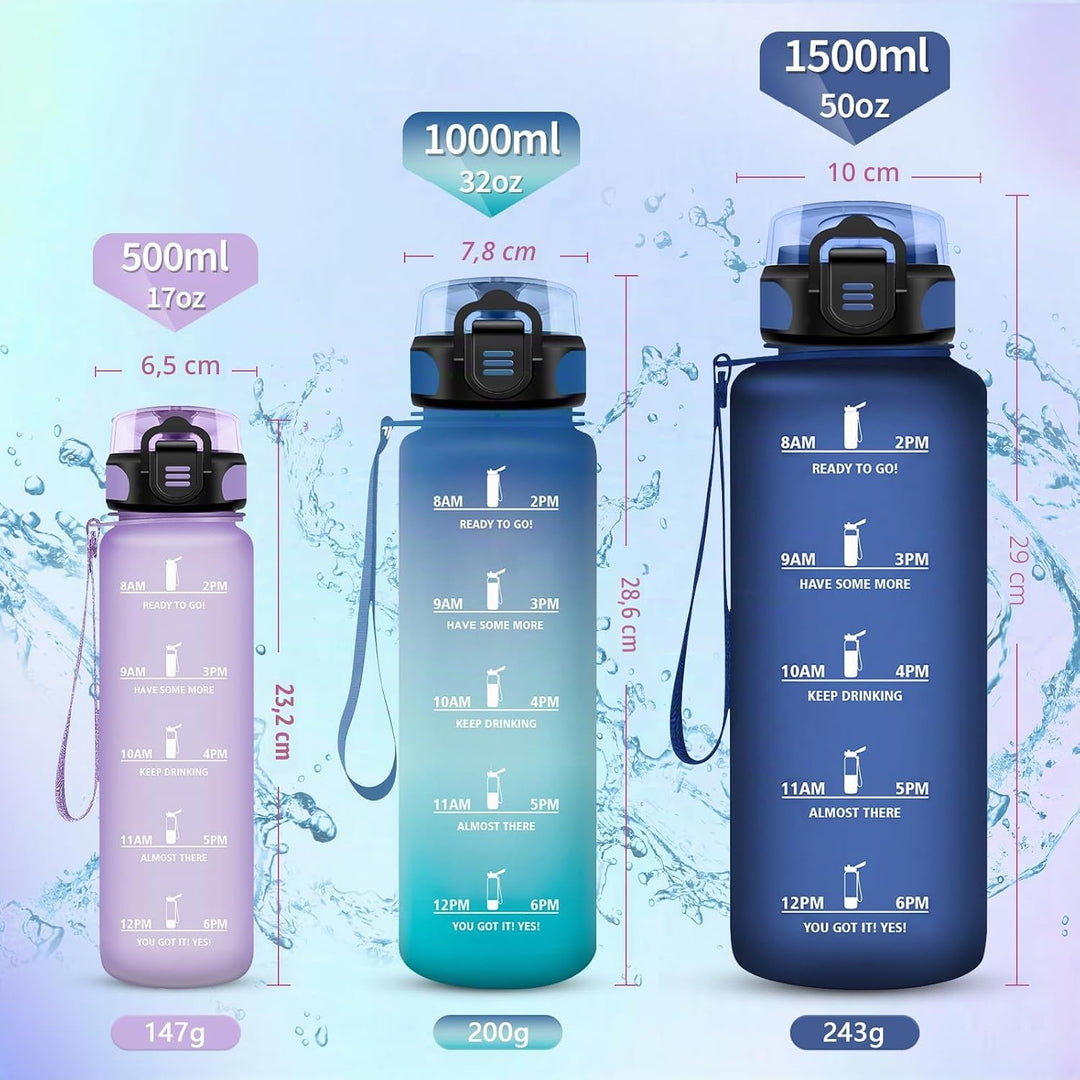 Vikaster Sport Trinkflasche, 500ml/1000ml/1500ml BPA-frei, Auslaufsicher, Kohlensäure Geeignet, für