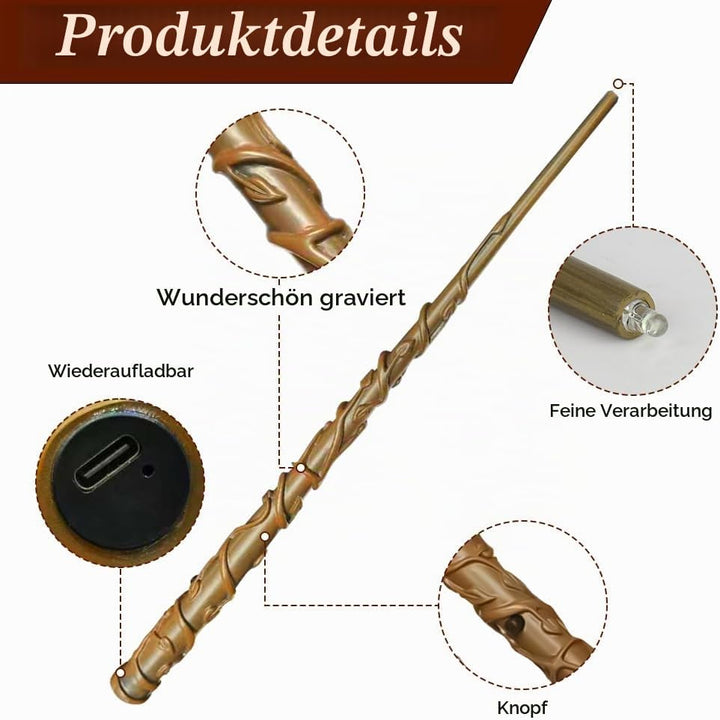 Zauberstab Hermine Granger mit Licht, 37CM Zauberstab Hermine, Zauberstabs aus Harz, USB Aufladung G