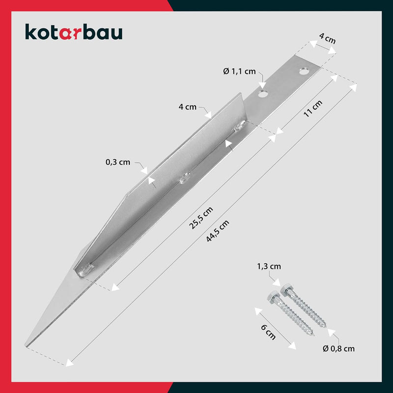 KOTARBAU® Universal Einschlaghülse Bodenanker für Schaukel 4 Stk. + 8 Schrauben 44,5 x 4cm Blech feu