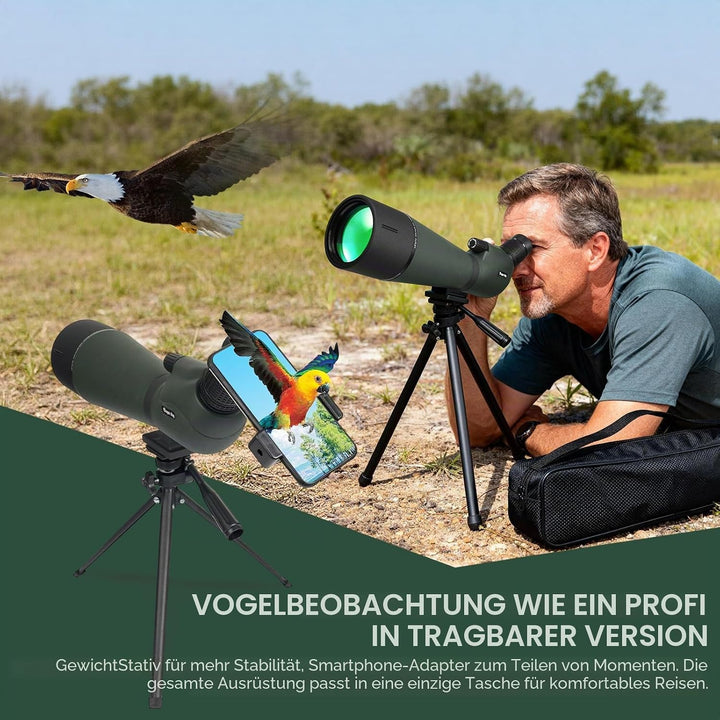 BIBIRE HD-Spektive für das Zielschiessen, 25-75x80-Winkelspektiv mit Stativ und Smartphone-Adapter,