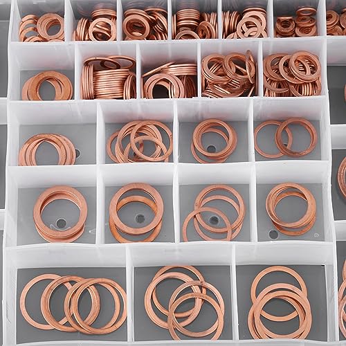 Kupfer Unterlegscheiben-Set, 568Stk. 30 Grössen O-Ring Kupferdichtungen Flachring-Set-Kit mit Kunsts